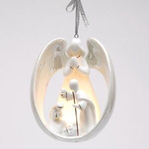 Apple Tree Design Ornament Nativity White/Gold Light Up Ornament EUC